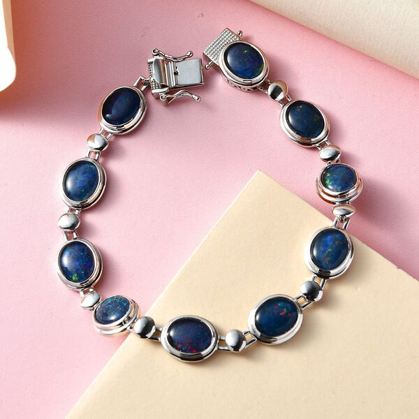 Boulder Opal Triplette Armband, ca. 19 cm, 925 Silber platiniert ca. 15.80 ct image number 2