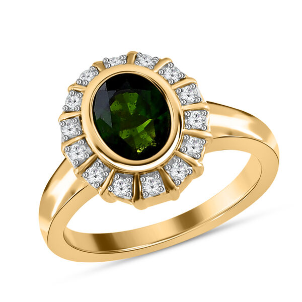 Nat&uuml;rlicher Chromdiopsid und Zirkon Ring 925 Silber vergoldet  ca. 0,90 ct image number 4