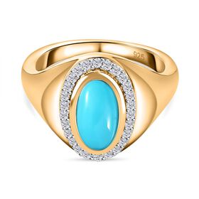 Amerikanischer, natürlicher Sleeping Beauty Türkis und Zirkon-Ring - 1,30 ct.