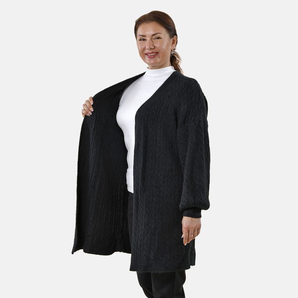 Gestrickter Cardigan mit Zopfmuster, 83x41x53cm, Schwarz image number 3