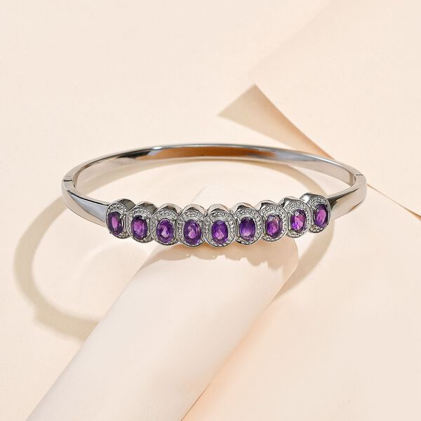 Afrikanischer Amethyst Armreif, ca. 19 cm, Edelstahl ca. 4.52 ct image number 1