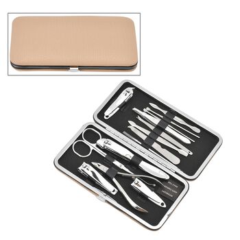 14-tlg. Manik&uuml;re-Set mit Kunstleder Box, Beige