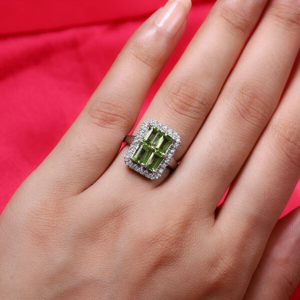 Peridot und Zirkon Ring 925 Silber Platin-&Uuml;berzug image number 3