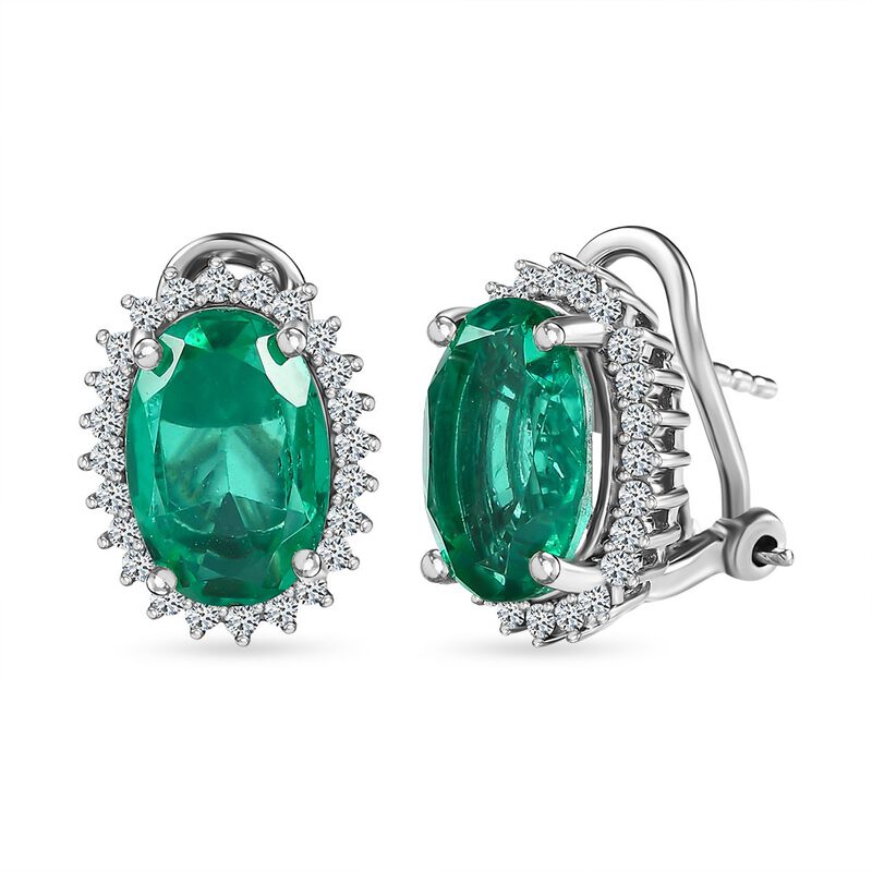 Smaragd-Triplette-Quarz, weißer Zirkon Ohrringe 925 Silber platiniert ca. 8.34 ct image number 0