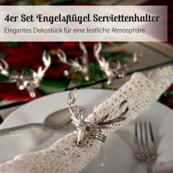4er Set Rentier Serviettenhalter, 8x6,5cm, silber image number 8