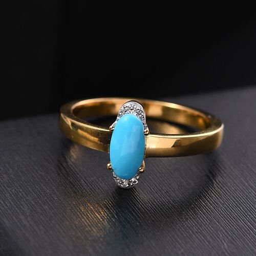 AA Sleeping Beauty Türkis, Weißer Zirkon Ring 925 Silber 750 Gelb Vergoldet (Größe 17.00) ca. 0,62 ct image number 1