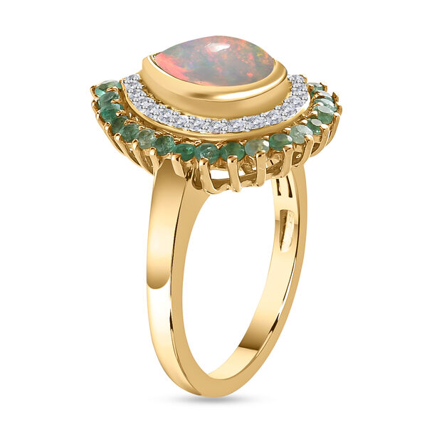 Nat&uuml;rlicher, &auml;thiopischer Opal, Smaragd und Zirkon-Ring - 1,53 ct. image number 5