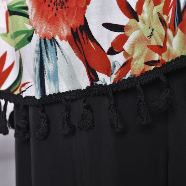 Kurzärmeliger Kimono mit Blumendruck, schwarzem Gürtel, mehrfarbig image number 5