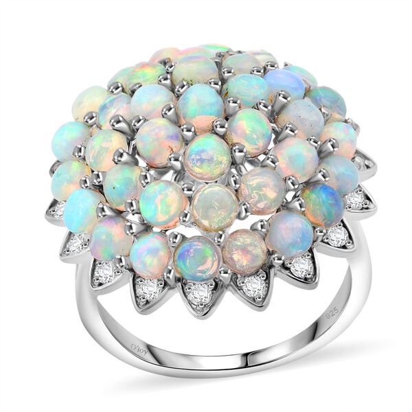 AA Nat&uuml;rlicher, &auml;thiopischer Welo Opal, Wei&szlig;er Zirkon Ring 925 Silber rhodiniert (Gr&ouml;&szlig;e 17.00) ca. 3,70 ct