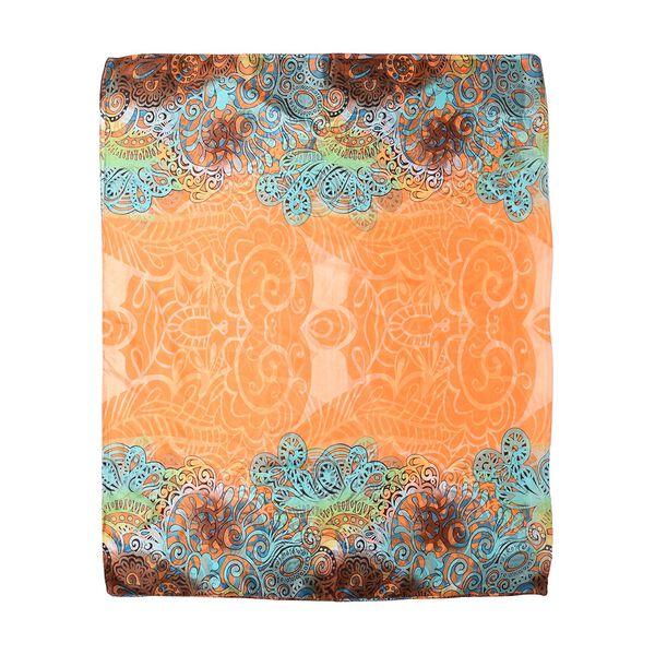 LA MAREY - 100% nat&uuml;rlicher, bedruckter Maulbeerseiden-Schal in Geschenkbox, 110x180 cm, Orange&nbsp; image number 5