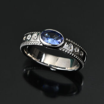 Tansanit und Zirkon Ring 925 Silber Platin-&Uuml;berzug