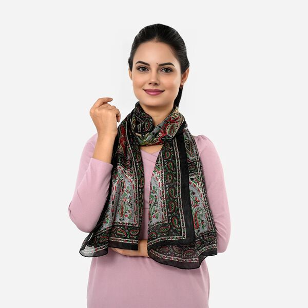 LA MAREY Seidenschal, 50x170cm, 100% Seide, Dunkelgr&uuml;n image number 1