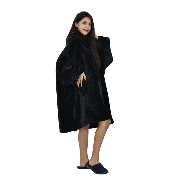 Flauschiger Flanell Hoodie mit gro&szlig;er Tasche, 194x98cm, schwarz image number 4