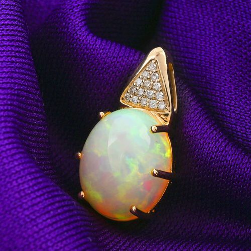 LUXORO AAA Natürlicher, äthiopischer Welo Opal und Diamant Anhänger in 417 Gold - 2,70 ct. image number 1
