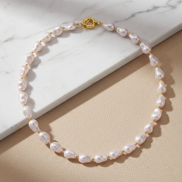 Rosa Muschelkernperle 50cm Halskette image number 1