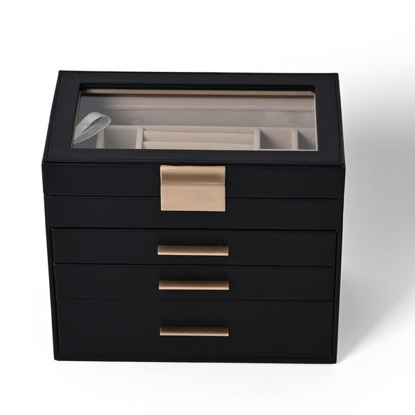 Schmuckbox, 4 Schichten mit Chic-Griff und Glasfenster, schwarz image number 2