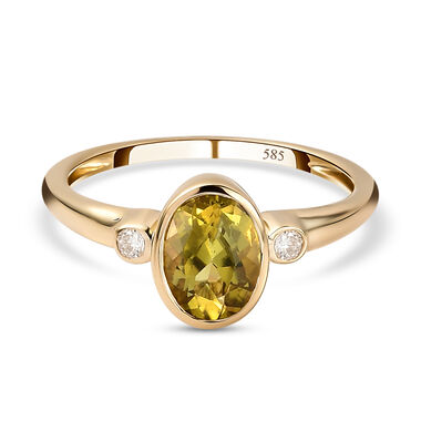 AAA Natürlicher, kanariengelber Turmalin und weißer Diamant-Ring, 585 Gelbgold  ca. 1,40 ct