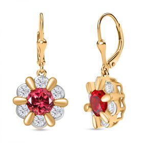 D joy Lab Created Padparadscha-Saphir , Weißer Zirkon Ohrringe 925 Silber platiniert und vergoldet ca. 6.15 ct