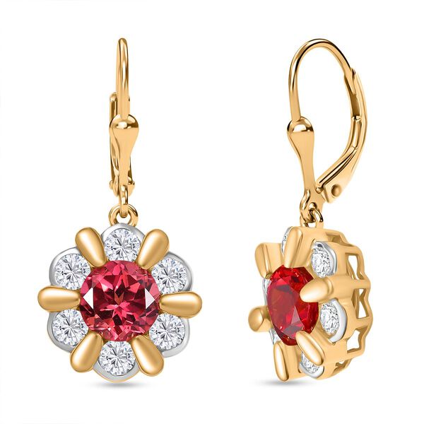 D joy Lab Created Padparadscha-Saphir , Weißer Zirkon Ohrringe 925 Silber platiniert und vergoldet ca. 6.15 ct image number 0