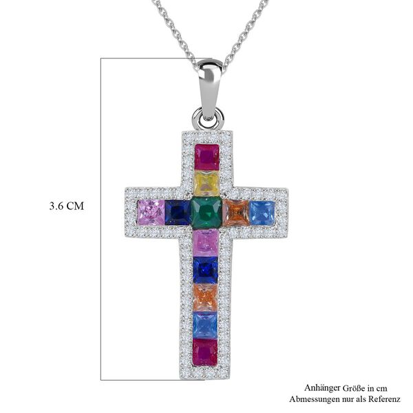 LUSTRO STELLA - Gr&uuml;ner Zirkonia, Mehrfarbiger Zirkonia Anh&auml;nger mit Kette, 925 Silber rhodiniert ca. 2.78 ct image number 5