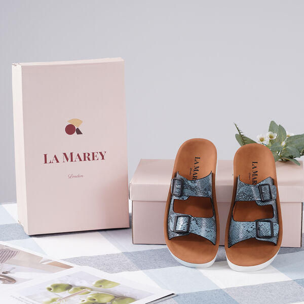 LA MAREY - Schnalle Slip-on Sandalen, Größe 36, Schlangenhautmuster, Blau image number 7