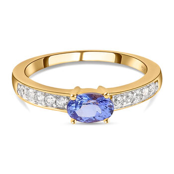 Tansanit und Zirkon-Ring, 925 Silber vergoldet (Gr&ouml;&szlig;e 16.00) ca. 0,69 ct