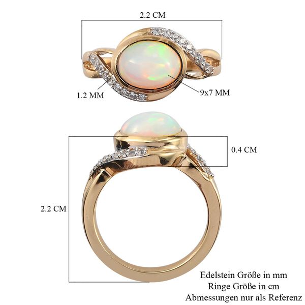 Nat&uuml;rlicher &Auml;thiopischer Opal und Zirkon Ring 925 Silber 585 Gelb Vergoldet image number 5