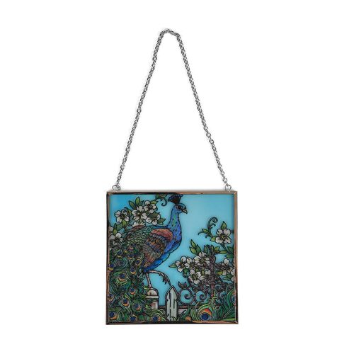 Handbemalter Glas-Sonnenfänger, Pfauen-Design, 11,5×11,5 cm, Mehrfarbig image number 1
