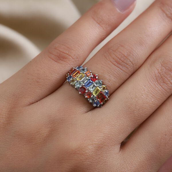 Mehrfarbig Saphir Cluster Ring 925 Silber Platin-&Uuml;berzug image number 3