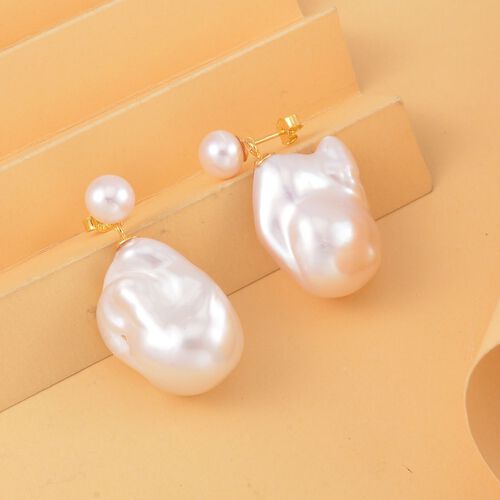 Weiße Barockperle und weiße Süßwasserperle Ohrringe- 76 ct. image number 1