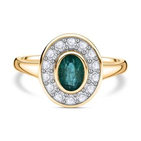 AAA Kagem Sambischer Smaragd, Weißer Zirkon Ringe 925 Silber Gelbgold Vermeil (Größe 19.00) ca. 1.37 ct