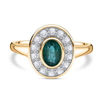 AAA Kagem Sambischer Smaragd, Wei&szlig;er Zirkon Ringe 925 Silber Gelbgold Vermeil (Gr&ouml;&szlig;e 19.00) ca. 1.37 ct