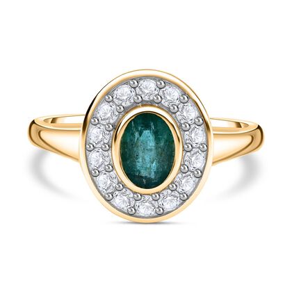 AAA Kagem Sambischer Smaragd, Wei&szlig;er Zirkon Ringe 925 Silber Gelbgold Vermeil (Gr&ouml;&szlig;e 19.00) ca. 1.37 ct