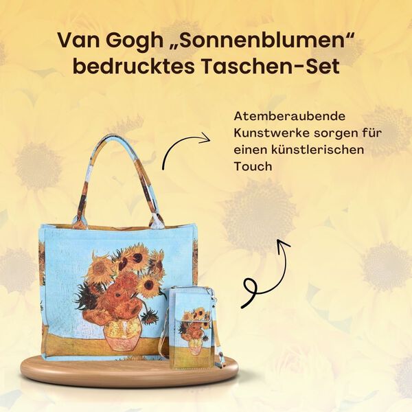2-teiliges Taschenset - 40x12x35cm Shopper und 20x11x2cm Handytasche, Sonnenblumen von Van Gogh image number 1