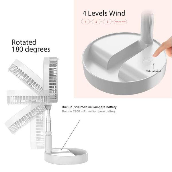 3-in-1 faltbarer Ventilator, 4 Geschwindigkeiten, Batterie inkl., Wei&szlig;&nbsp; image number 5