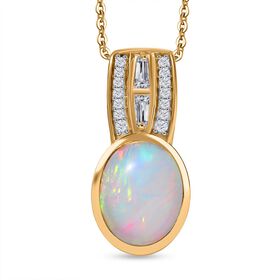 Natürlicher, äthiopischer Welo Opal, Moissanit Schmuckset 925 Silber 750 Gelbgold Vermeil ca. 1,98 ct.