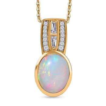 D'Joy nat&uuml;rlicher, &auml;thiopischer Welo Opal und Moissanit Anh&auml;nger mit 50cm Kette - 1,98 ct.