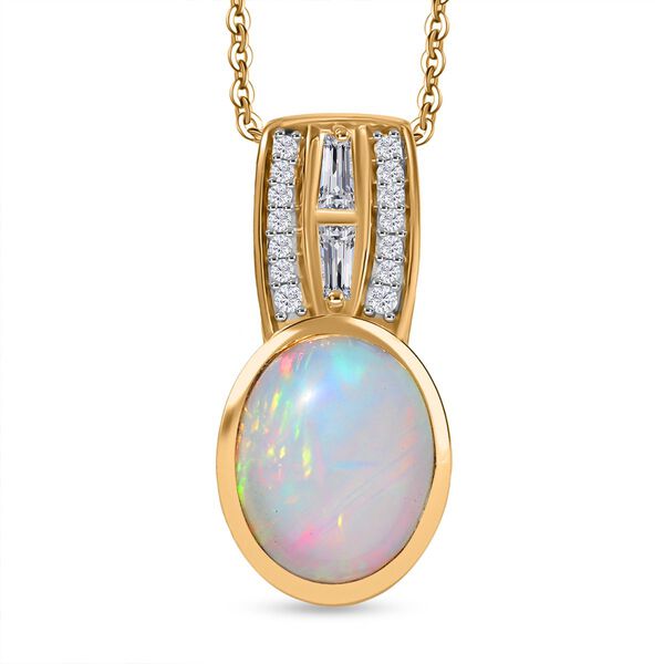 D'Joy nat&uuml;rlicher, &auml;thiopischer Welo Opal und Moissanit Anh&auml;nger mit 50cm Kette - 1,98 ct.