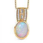Natürlicher, äthiopischer Welo Opal, Moissanit Schmuckset 925 Silber 750 Gelbgold Vermeil ca. 1.98 ct