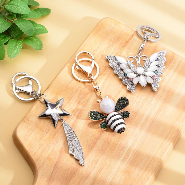 Mehrfarbige Kristall-Sternschnuppe-, Biene- und Schmetterling-Schlüsselanhänger image number 1