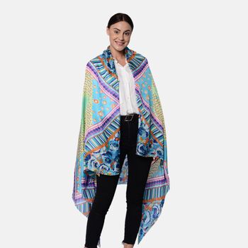 LA MAREY - 100% nat&uuml;rlicher, bedruckter Maulbeerseiden-Schal in Geschenkbox, 110x180 cm, Hellblau