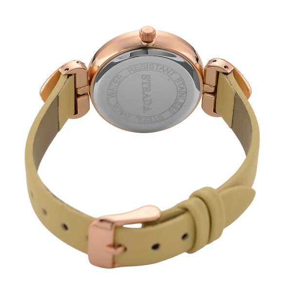 STRADA Uhr mit PC21S Japan-Uhrwerk, Edelstahl-Mesh-Armband, Roségoldfarben mit Kristallzifferblatt, Aprikose image number 6