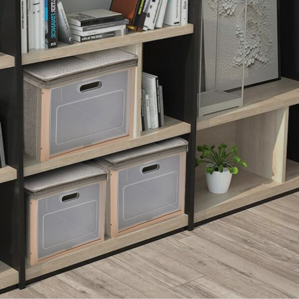 Faltbare Aufbewahrungsbox mit Stoffbezug und Klappdeckel, Gr&ouml;&szlig;e 30x25x40 cm, Khaki image number 1