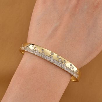 Wei&szlig;er Zirkonia Armreif ca. 19 cm Nickelfreies Messing, Goldfarben