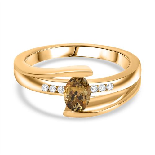 AA Natürlicher goldener Tansanit, Weißer Zirkon Ring 925 Silber 750 Gelb Vergoldet (Größe 18.00) ca. 0,53 ct image number 0