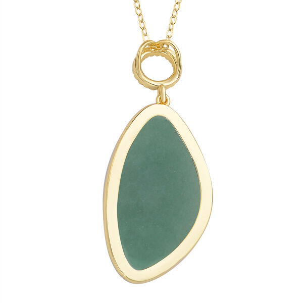 Gr&uuml;ner Aventurin, Wei&szlig;er Zirkonia Anh&auml;nger mit Kette, Goldfarbene ca. 18.00 ct image number 4