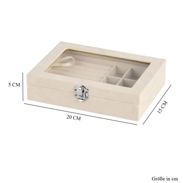 Elegante Schmuckbox aus edlem Samt mit Glasdeckel, 20x15x5 cm, Cremebeige image number 6