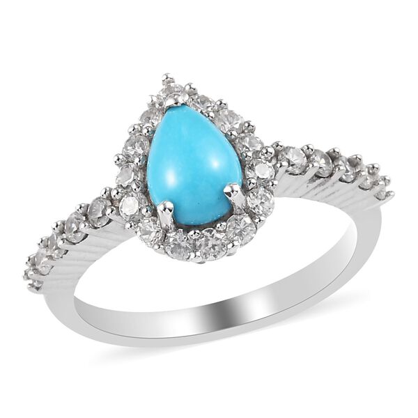 Nat&uuml;rlicher Sleeping Beauty T&uuml;rkis und Zirkon Halo Ring 925 Silber Platin-&Uuml;berzug image number 2