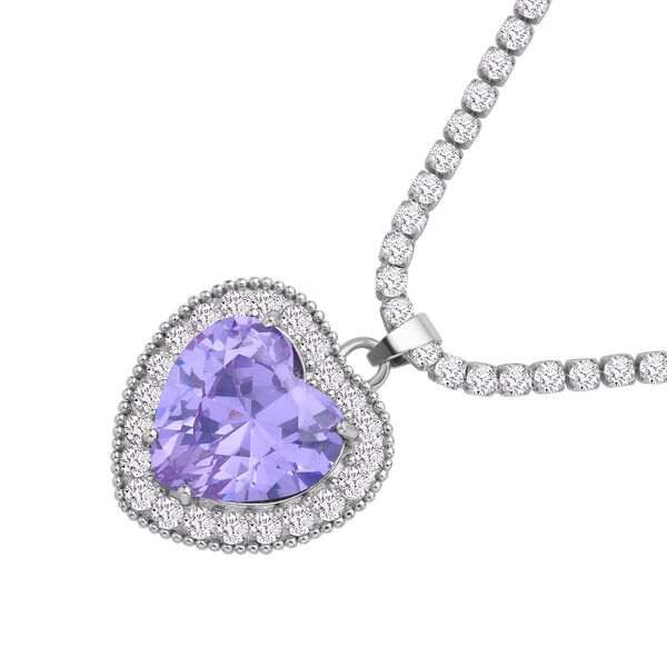 Lavendel-blaue und wei&szlig;e Zirkonia-Herz-Halskette, 50 cm - 13,00 ct image number 3