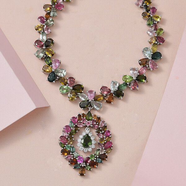 Nat&uuml;rliche, mehrfarbige Turmalin und Moissanit-Halskette, 45 cm - 28,75 ct. image number 2